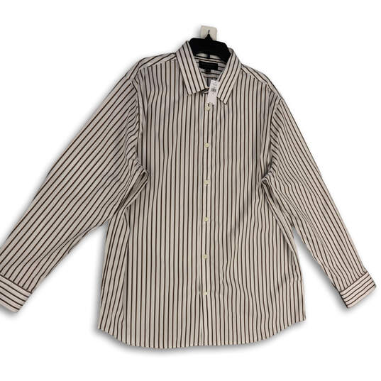 NWT Mens White Brown Stripe Collared Long Sleeve Button-Up Shirt Size XL image number 1
