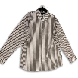 NWT Mens White Brown Stripe Collared Long Sleeve Button-Up Shirt Size XL