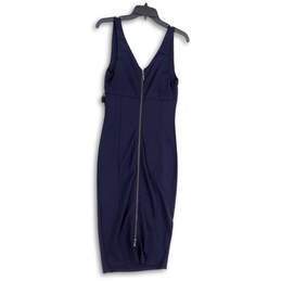 NWT Womens Blue V-Neck Back Zip Sleeveless Bodycon Dress Size Small alternative image