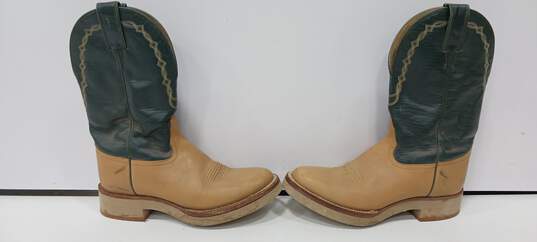 Toni Lama Women's Beige and Green Leather Cowboy Boots Size 7 image number 3