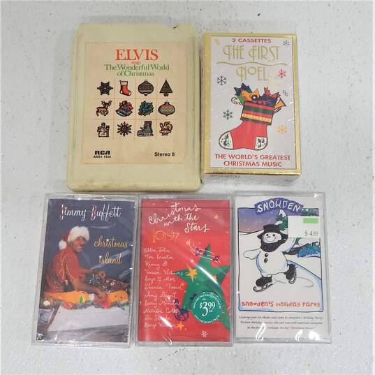 Vintage Mixed Lot of Christmas Cassette Tapes and one 8 Track Jimmy Buffet Elvis and More image number 1