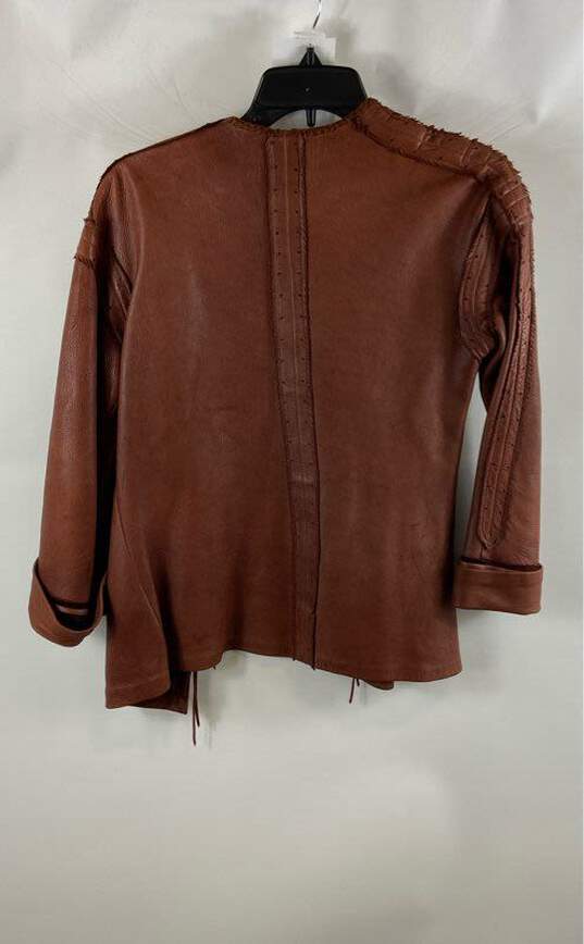 Cisco Womens Brown Leather Long Sleeve Mid-Length Jacket With Bolo Detail Size M image number 2