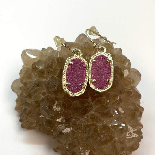 Designer Kendra Scott Gold-Tone Pink Drusy Stone Fish Hook Drop Earrings image number 1