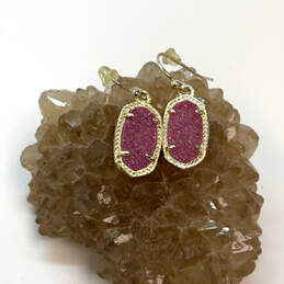 Designer Kendra Scott Gold-Tone Pink Drusy Stone Fish Hook Drop Earrings