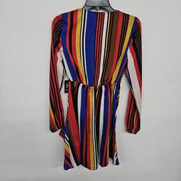 Multicolor Striped Long Sleeve V Neck Dress With Waist Sash alternative image