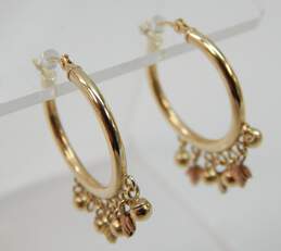 Black Hills 12K Yellow & Rose Gold Leaf & Ball Dangle Charms Hoop Earrings 1.7g alternative image