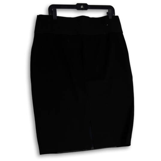 Women Black Elastic Waist Back Slit Pull-On Straight & Pencil Skirt Size XL image number 2