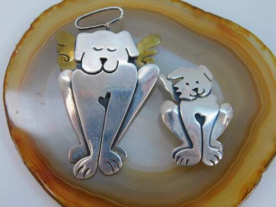 Far Fetched 925 & Brass Angel Dog & Puppy Kitschy Brooches Variety 11.9g image number 2