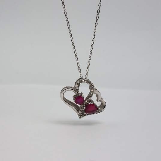 Sterling Silver Diamond Ruby 18 Inch Necklace 3.2g image number 1