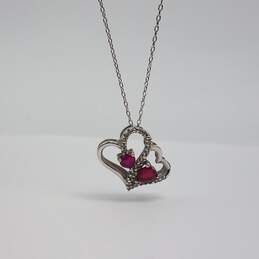Sterling Silver Diamond Ruby 18 Inch Necklace 3.2g