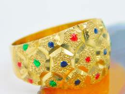 14K Yellow Gold Honeycomb Pattern Colorful Enamel Dome Ring 3.8g