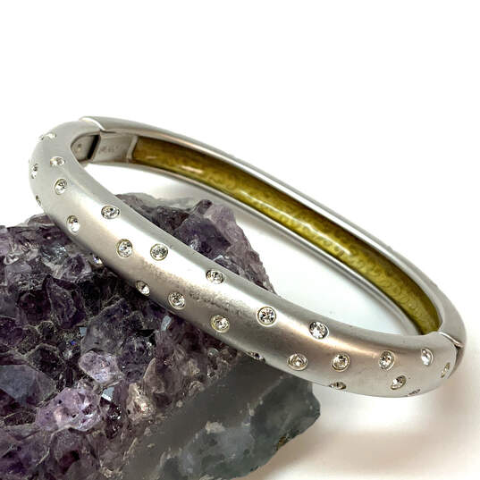 Designer Swarovski Silver-Tone Clear Rhinestones Hinged Bangle Bracelet image number 1