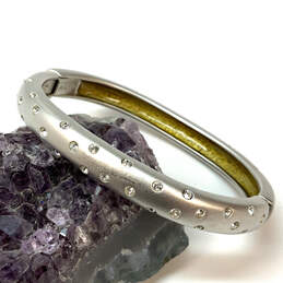 Designer Swarovski Silver-Tone Clear Rhinestones Hinged Bangle Bracelet