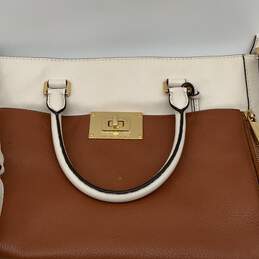 Michael Kors Womens Ivory Brown Adjustable Strap Bottom Stud Pockets Satchel Bag alternative image