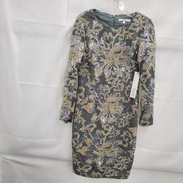 Badgley Mischka Women's Silver Multi Velvet Sequin Embellished Long Sleeve Dress Size 6 NWT