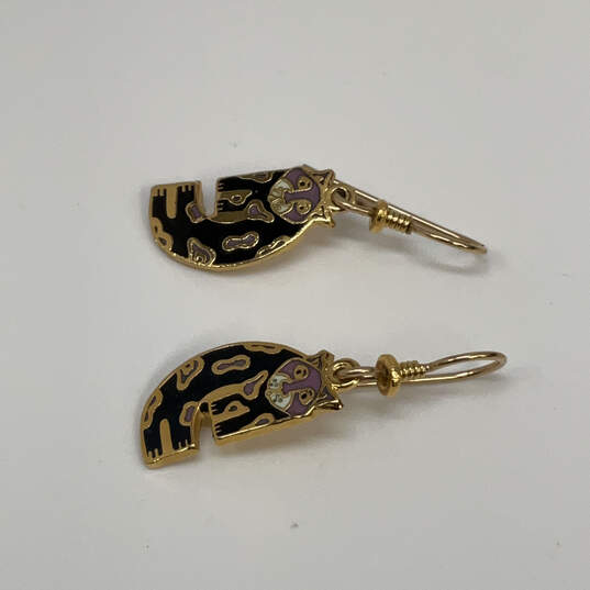 Designer Laurel Burch Gold-Tone Baby Snow Leopard Enamel Drop Earrings image number 3