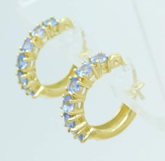 14K Gold Faceted Purple Glass Channel Set Huggie Hoop Earrings 1.8g image number 2