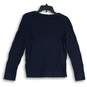 Womens Blue Knitted Long Sleeve Crew Neck Pullover Sweater Size Medium image number 2
