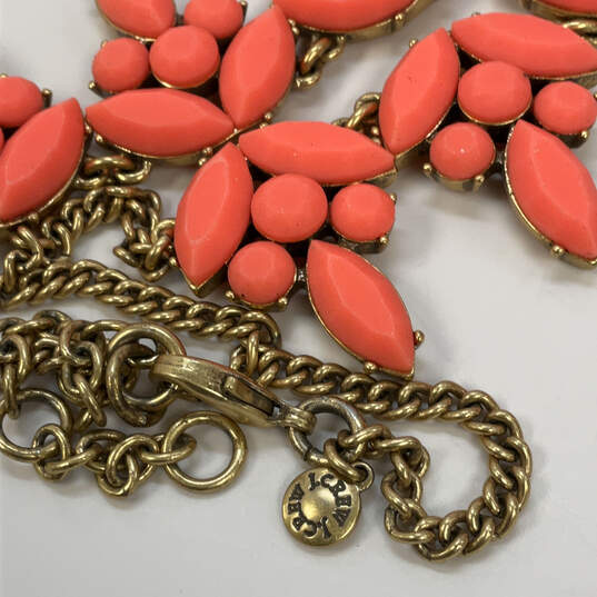 Designer J Crew Gold-Tone Link Chain Coral Gemstone Statement Necklace image number 4