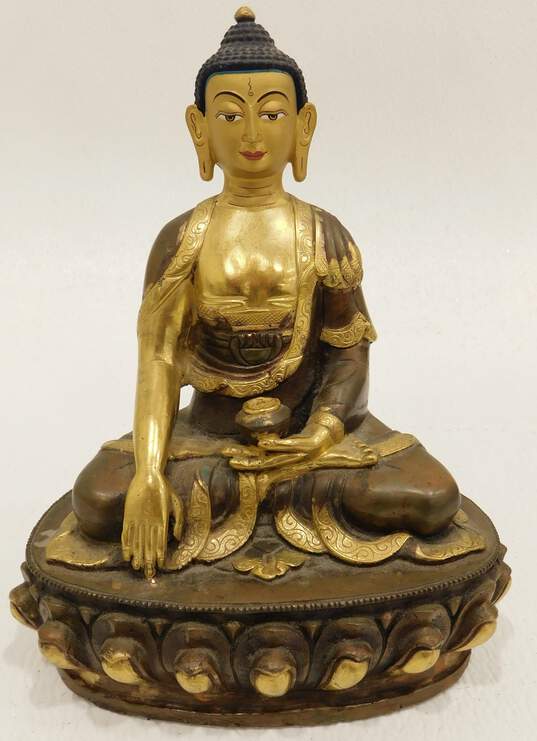 Indian Brass Gold Gilt Shakyamuni Medicine Buddha Statue 8 inch image number 1