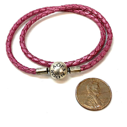 Designer Pandora S925 ALE Pink Leather Cord Clasp Fashionable Wrap Bracelet image number 4
