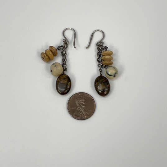 Designer Silpda Sterling Silver Fish Hook Brown Stone Dangle Earrings image number 3