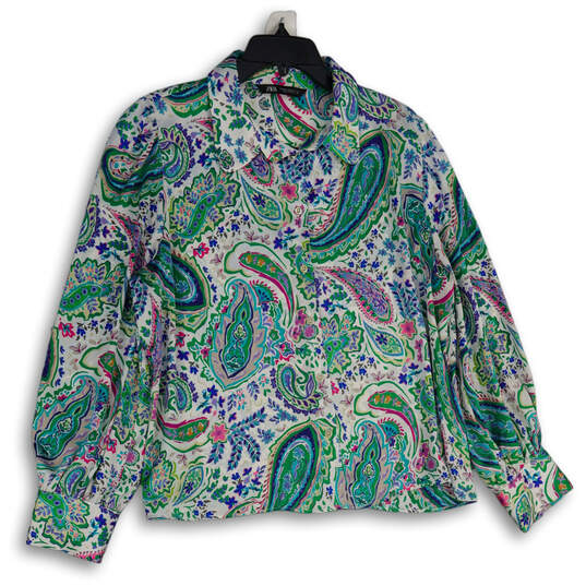 Womens Multicolor Paisley Collared Button Front Blouse Top Size XXL image number 1