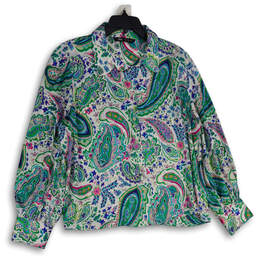 Womens Multicolor Paisley Collared Button Front Blouse Top Size XXL