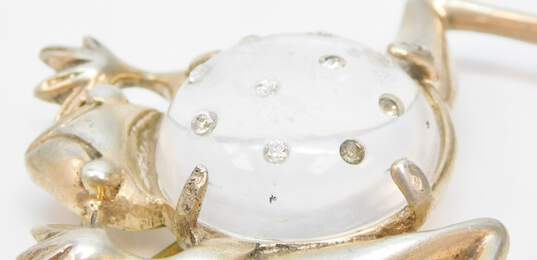 Vintage 925 Rhinestones Accented Clear Lucite Dome Jumping Frog Animal Brooch 15.9g image number 3