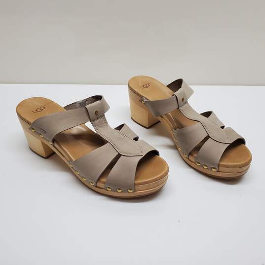 UGG Australia Jennie Womens Buff Beige Leather Studded Wood Shoes Sandals Size 10 image number 1