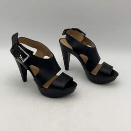 Michael Kors Womens Black Leather Buckle Open Toe Cone Platform Heels Size 7M