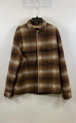 AllSaints Mens Brown Plaid Pockets Long Sleeve Collared Shirt Jacket Size L