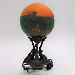 Art Deco Style Art Glass Dome Round Table Lamp With Metal Dolphin Base alternative image