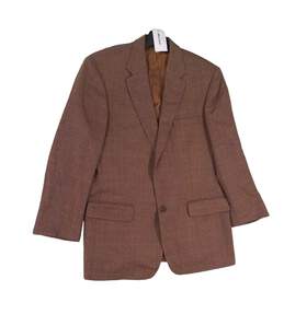 Mens Brown Herringbone Long Sleeve Collared Blazer Suit Jacket Size 42L