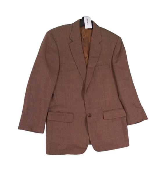 Mens Brown Herringbone Long Sleeve Collared Blazer Suit Jacket Size 42L image number 1
