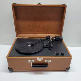 Portable Turntable Record Player Tan Leather Briefcase