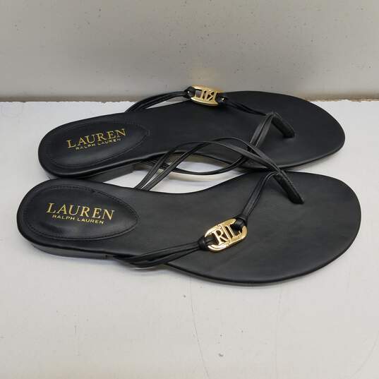 Lauren By Ralph Lauren Emalia Black Nappa Leather Flip-Flop Thong Sandals Size 8 B image number 5