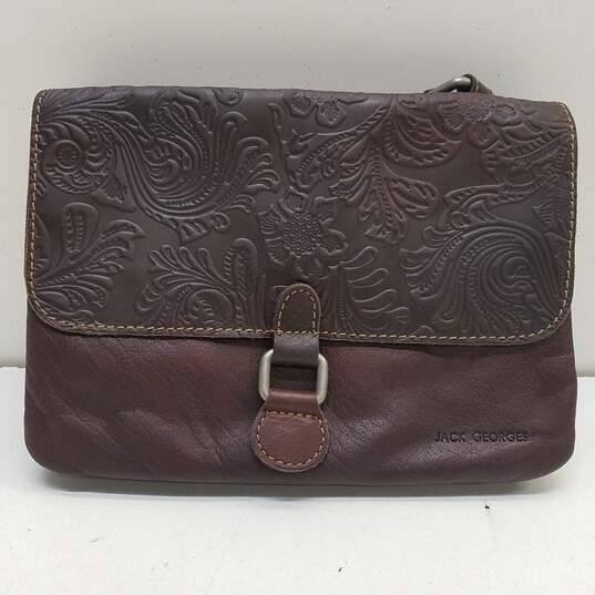 Jack Georges Tooled Leather Flap Crossbody Brown image number 1