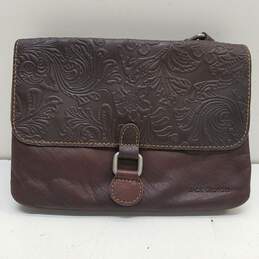 Jack Georges Tooled Leather Flap Crossbody Brown