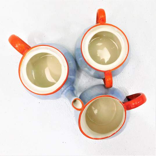 Czechoslovakia Pottery Tea Pot Creamer Sugar Lusterware Blue image number 5