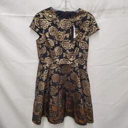 NWT Cynthia Steffe Black & Gold Metallic Floral Fit & Flare Dress Size 8