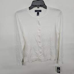 Karen Scott Petites White Button Up Sweater