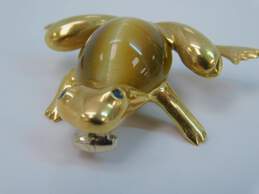 18k Yellow Gold Sapphire & Tigers Eye Frog Brooch 7.6g alternative image