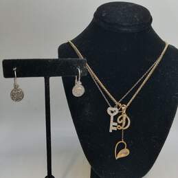 Sterling Silver Diamond Earring + Pendant 17 1/4-18.5inch Necklace Bundle 4pcs 10.9g