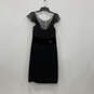 Womens Black Silk Lace Short Sleeve Back Zip Midi Fit & Flare Dress Size 10 image number 1