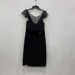 Womens Black Silk Lace Short Sleeve Back Zip Midi Fit & Flare Dress Size 10