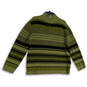 Mens Green Black Striped Long Sleeve 1/4 Zip Pullover Sweater Size Large image number 1