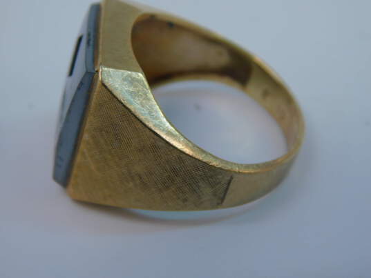 Vintage 10K Gold Etched Warrior Intaglio Hematite & Empty Setting Brushed Wide Ring 7.8g image number 4