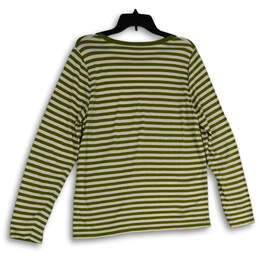 Womens Green White Striped Round Neck Long Sleeve Pullover T-Shirt Size XL alternative image