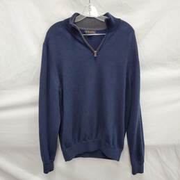 Brooks Brothers Extra Fine Italian 100% Merino Wool Navy Blue Half Zip Sweater Size XL